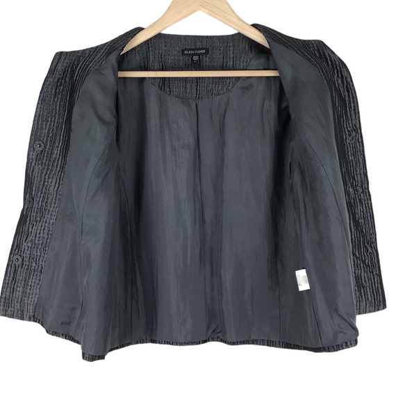 Eileen Fisher Gray Silk Textured Groove Jacket Pockets - Picture 11 of 16